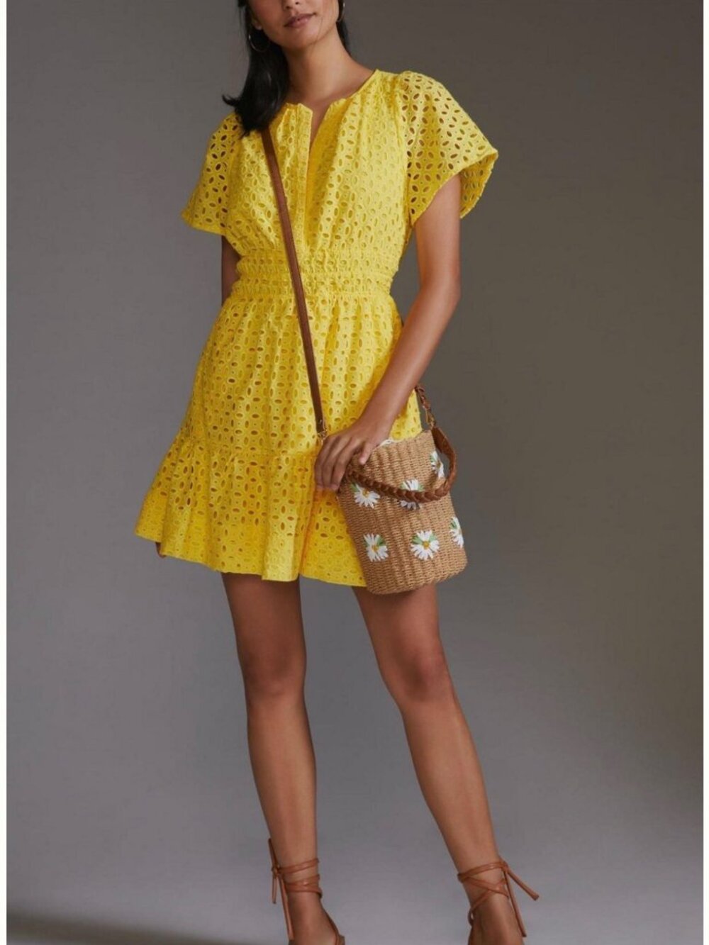 NWOT Anthropologie Somerset Mini Dress Yellow Eyelet, Medium NEVER WORN